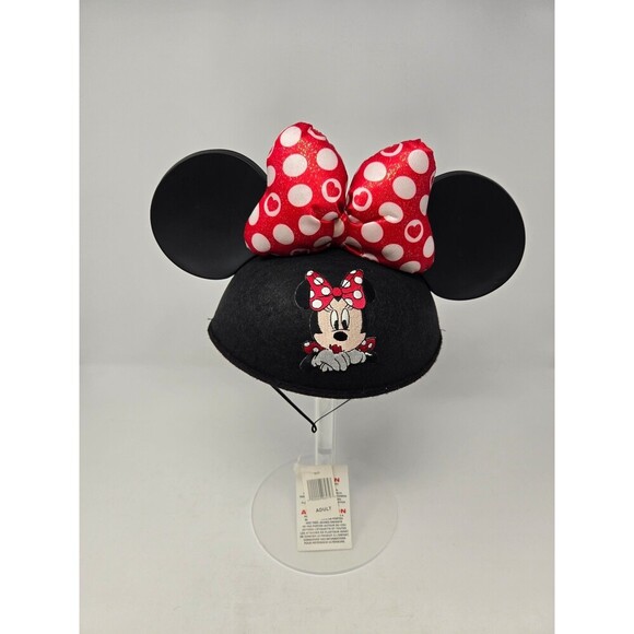 NWT DISNEY PARKS AUTHENTIC MERCHANDISE MINNIE MOUSE BLACK MOUSE EARS RED BOW OS - Picture 1 of 12
